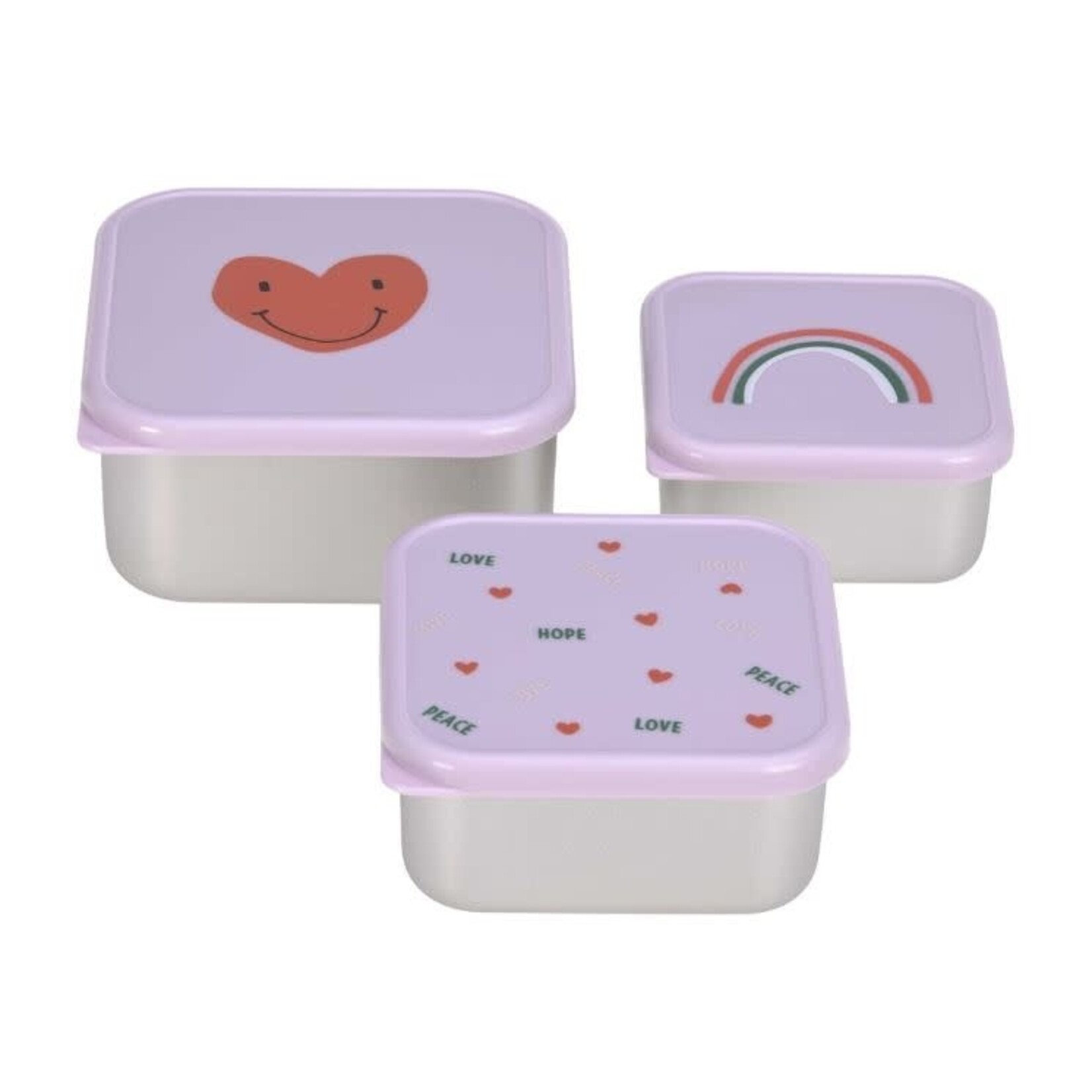 Lassig Lässig - Snackbox Stainless Steel 3 pcs Happy Rascals, Heart lavender