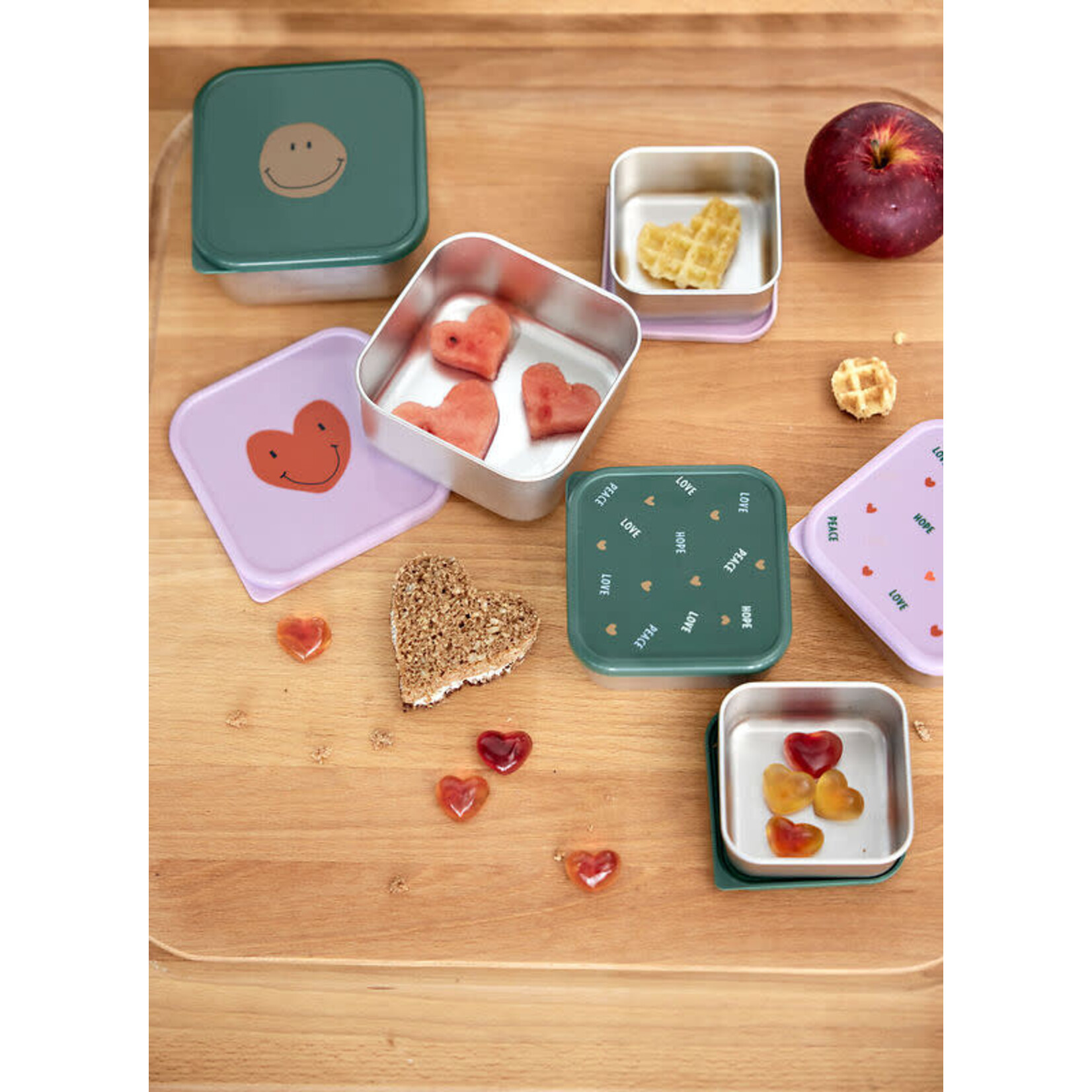 Lassig Lässig - Snackbox Stainless Steel 3 pcs Happy Rascals, Heart lavender
