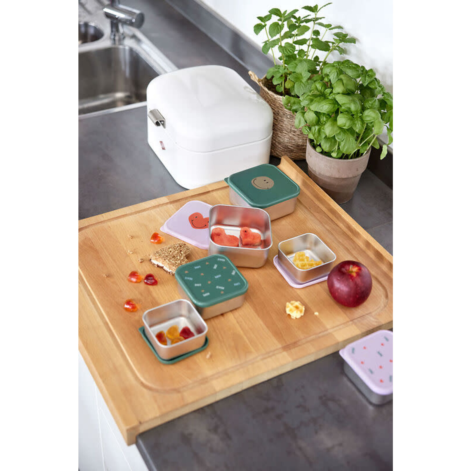 Lassig Lässig - Snackbox Stainless Steel 3 pcs Happy Rascals, Heart lavender