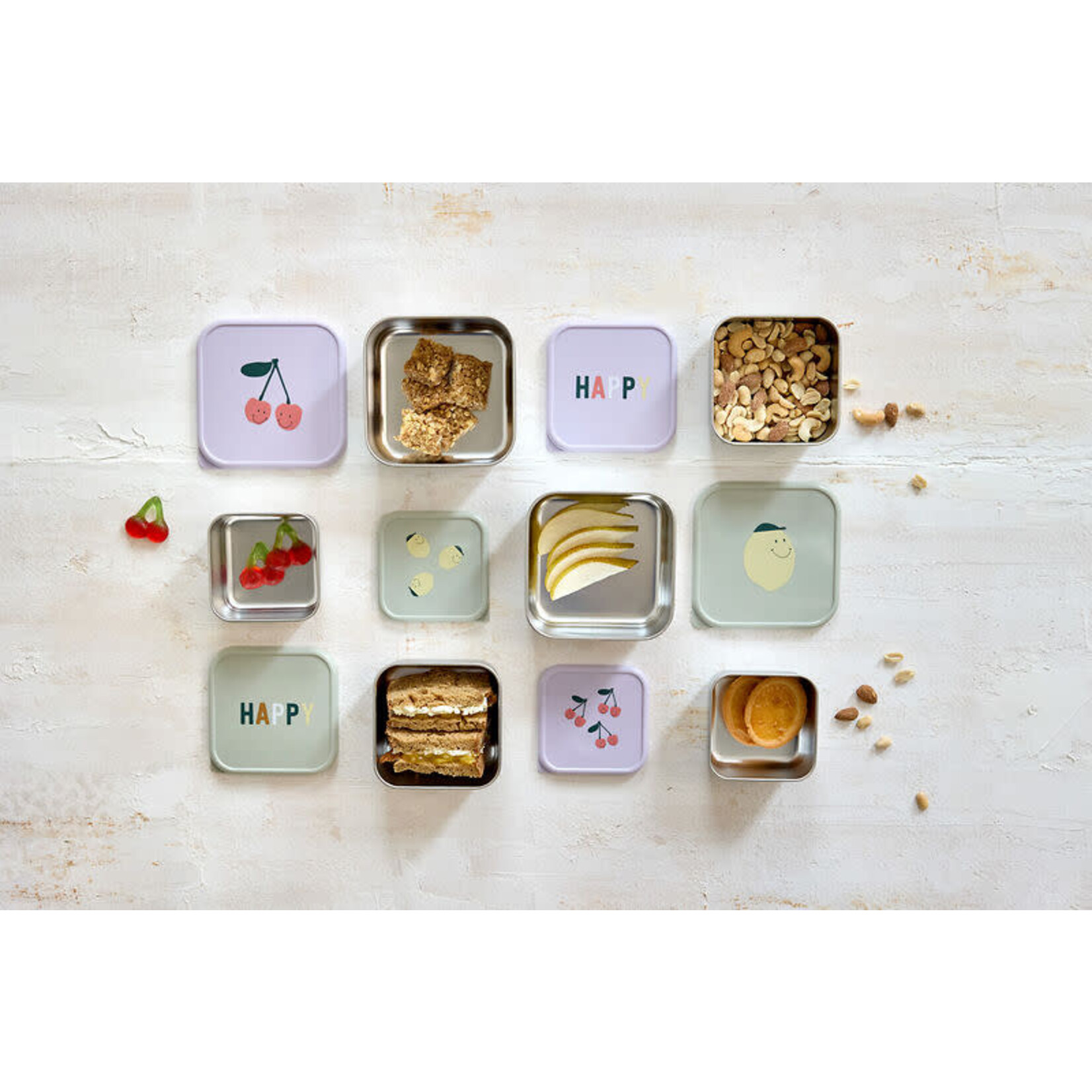 Lassig Lässig - Snackbox Stainless Steel 3 pcs Happy Fruits Lemon