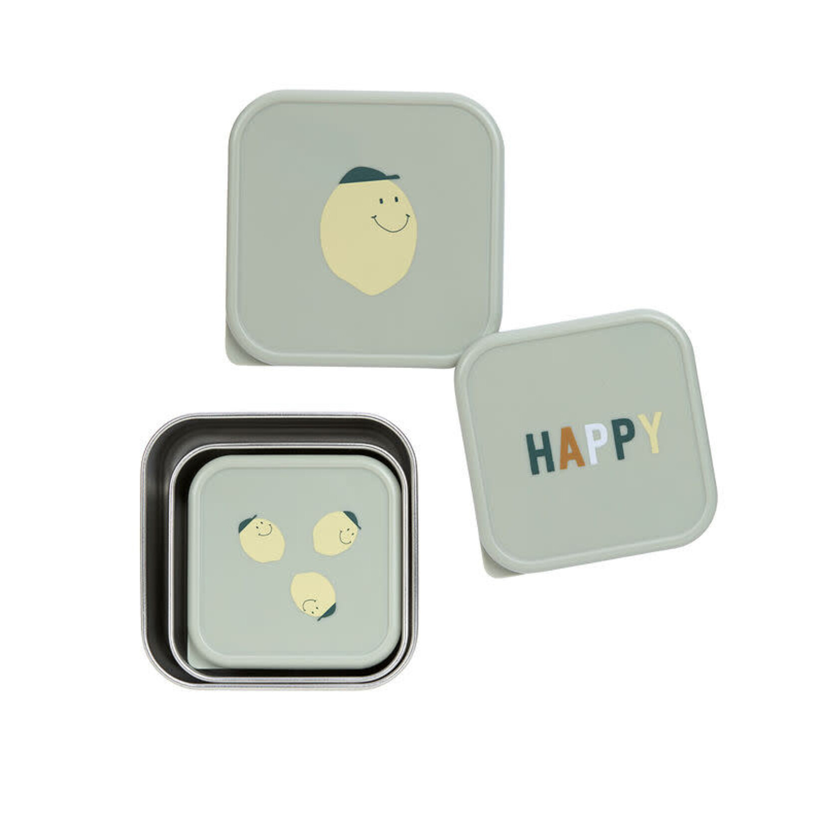 Lassig Lässig - Snackbox Stainless Steel 3 pcs Happy Fruits Lemon