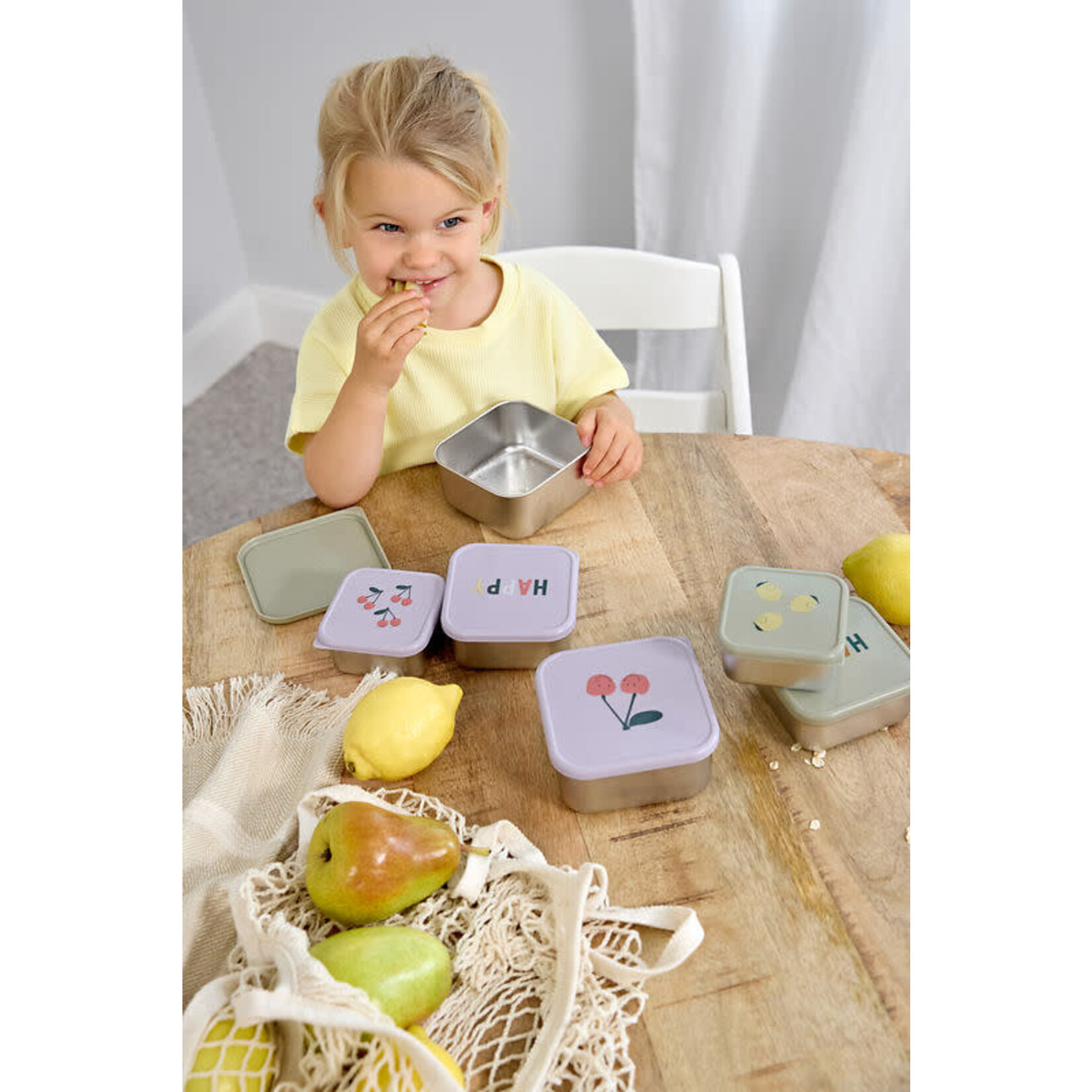 Lassig Lässig - Snackbox Stainless Steel 3 pcs Happy Fruits Lemon