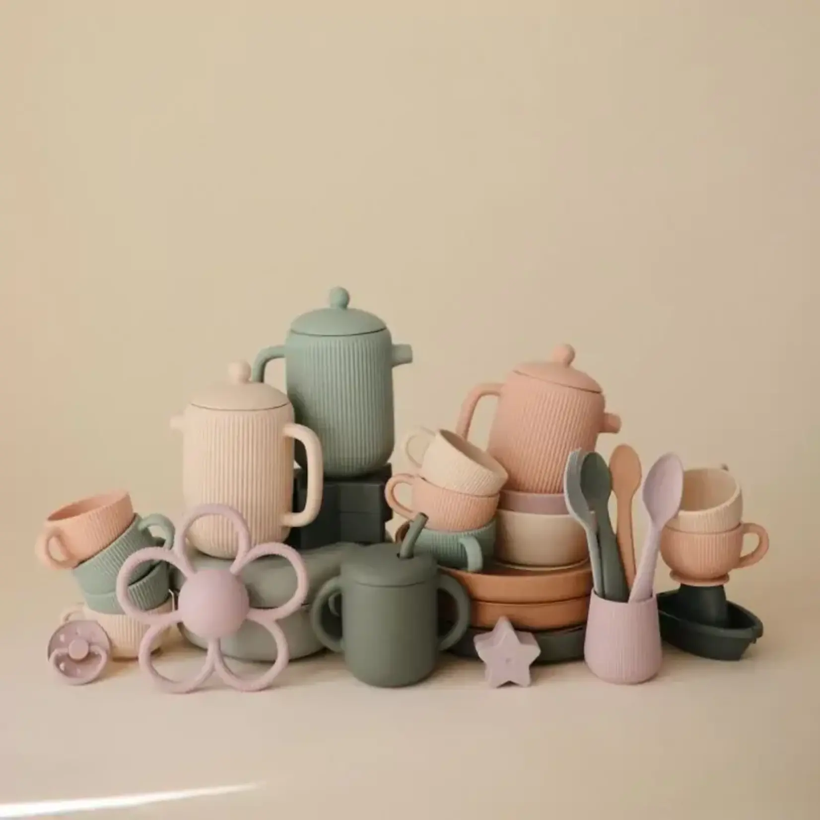 Mushie Mushie - Silicone Theeservies – Speelset - Cambridge Blue