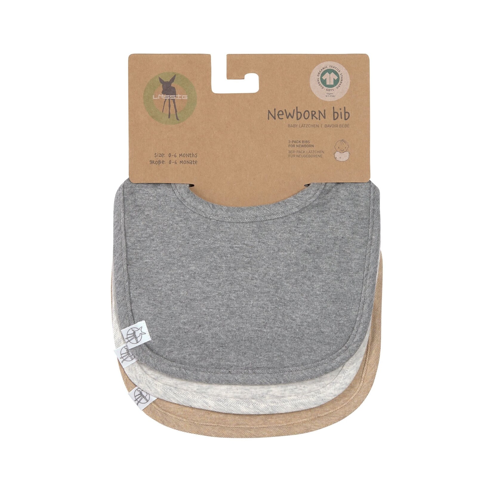 Lassig Lässig - Babyslabbetjes (3 stuks) GOTS dark grey/light grey/nature melange
