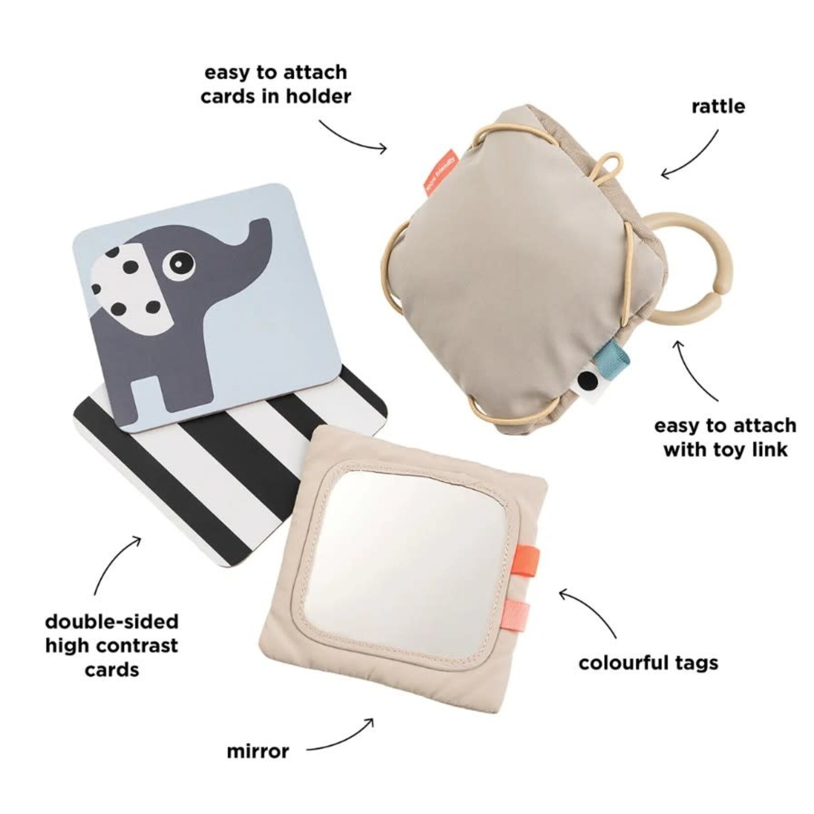 Done by Deer Done by Deer - Baby contrast card holder - Deer friends - Sand