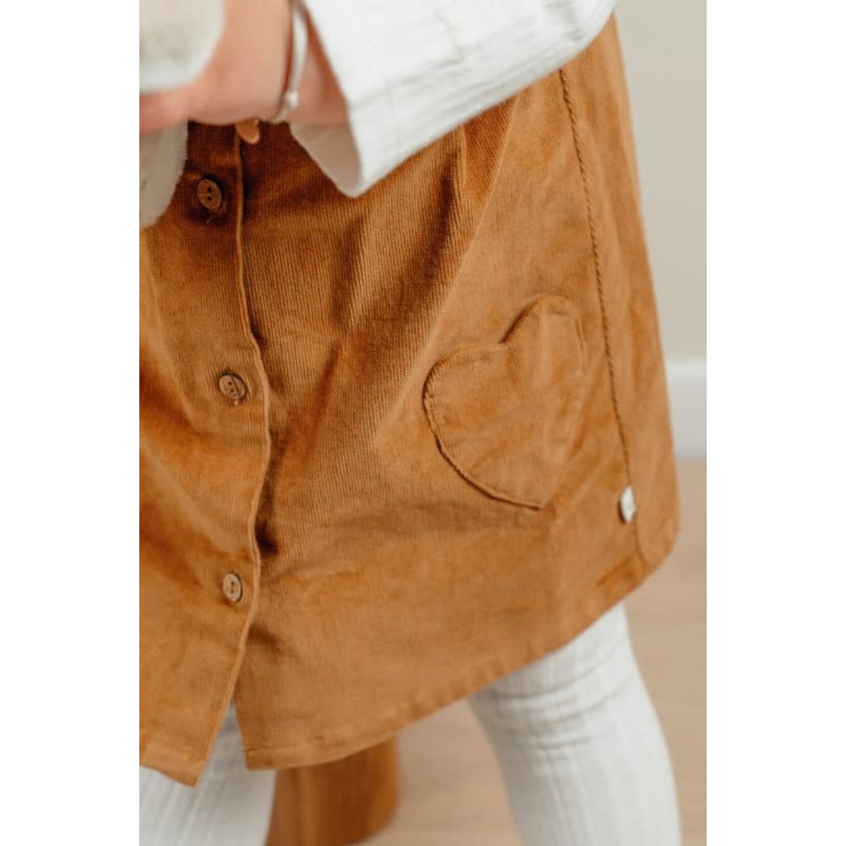 Noukie's Noukie's - Set van bruin corduroy kleedje + wit tshirt