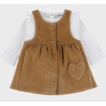 Noukie's Noukie's - Set van bruin corduroy kleedje + wit tshirt