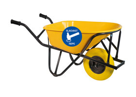 Stratenmakers kruiwagen HDPE 90 L geel met softwiel