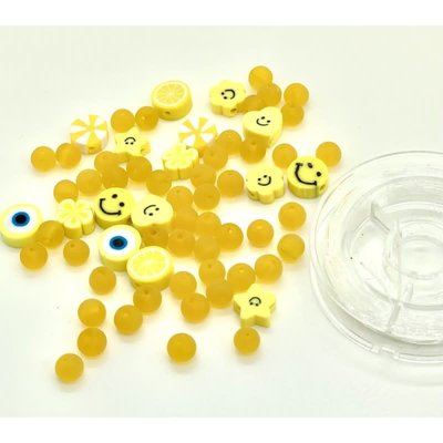 activering voeden Verblinding Kralen - Katsuki Smileys & glaskralen met draad - Geel (64 stuks) - Hobby  Creatief