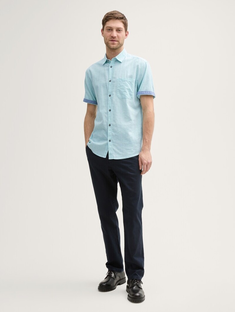 Tom Tailor Regular Fit ss shirt with linen  1045098