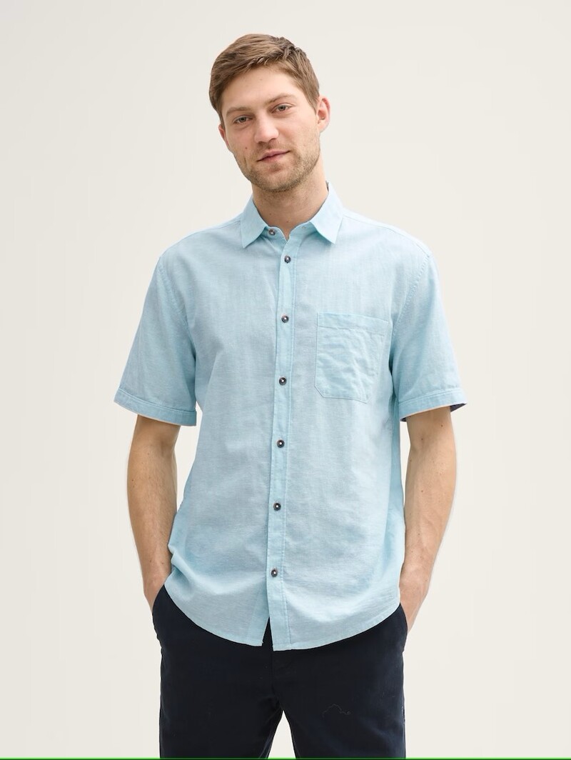 Tom Tailor Regular Fit ss shirt with linen  1045098