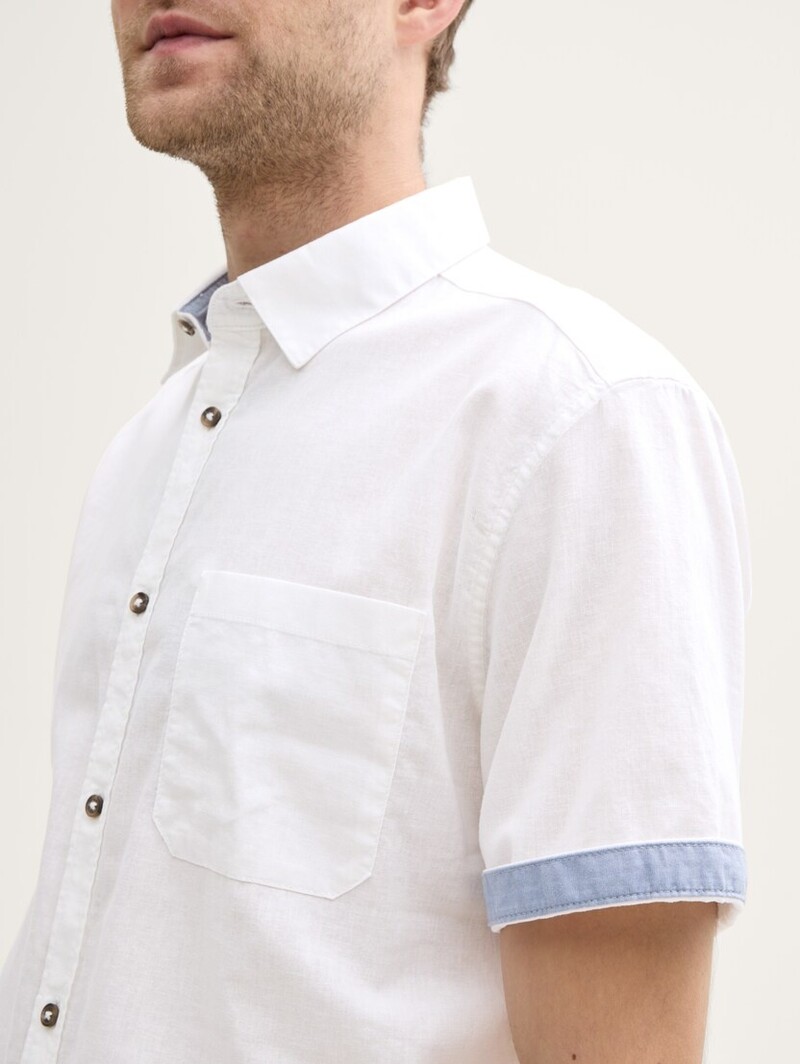 Tom Tailor Regular Fit ss shirt with linen  1045098