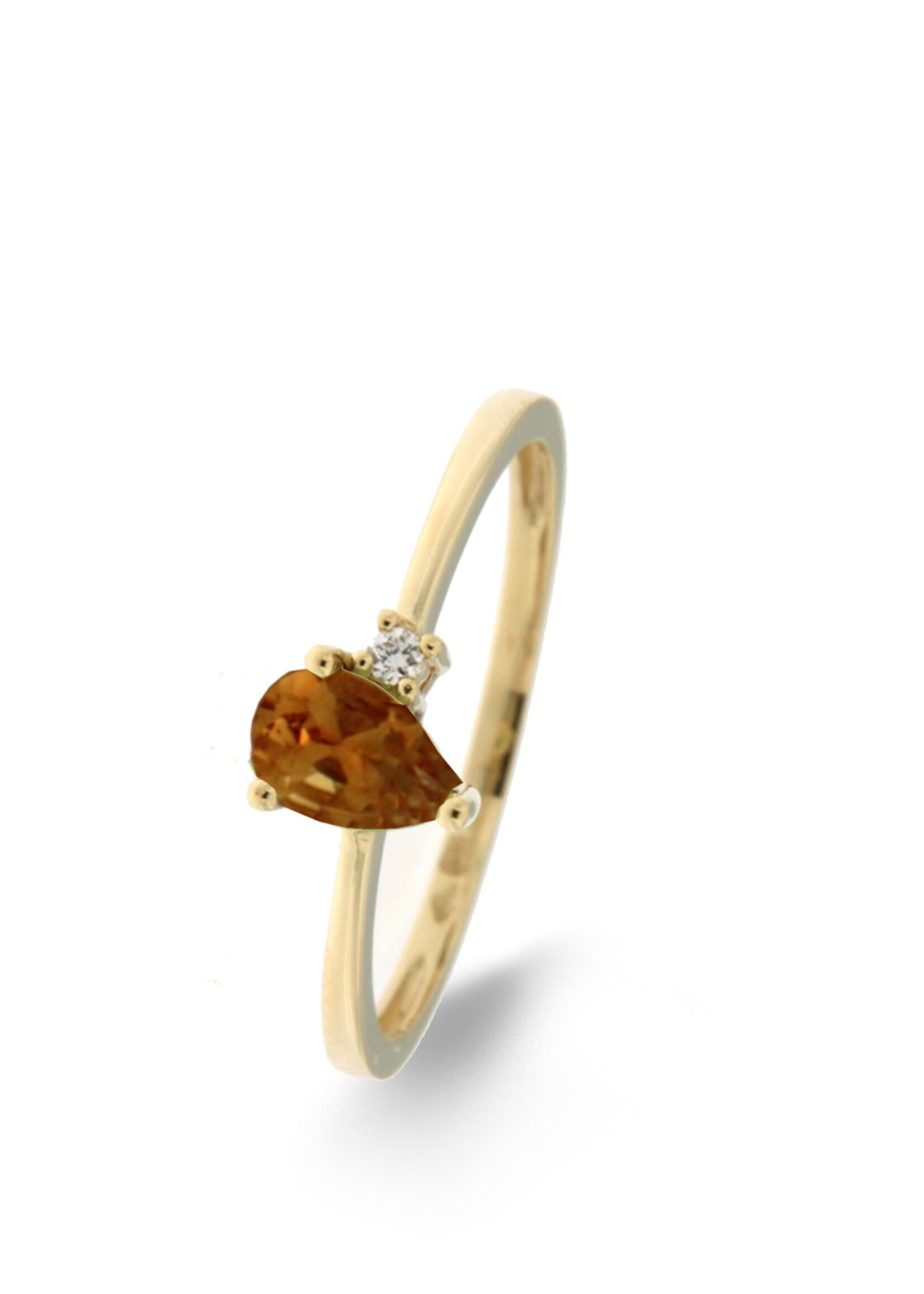 Ring met peervormige citrien en diamant