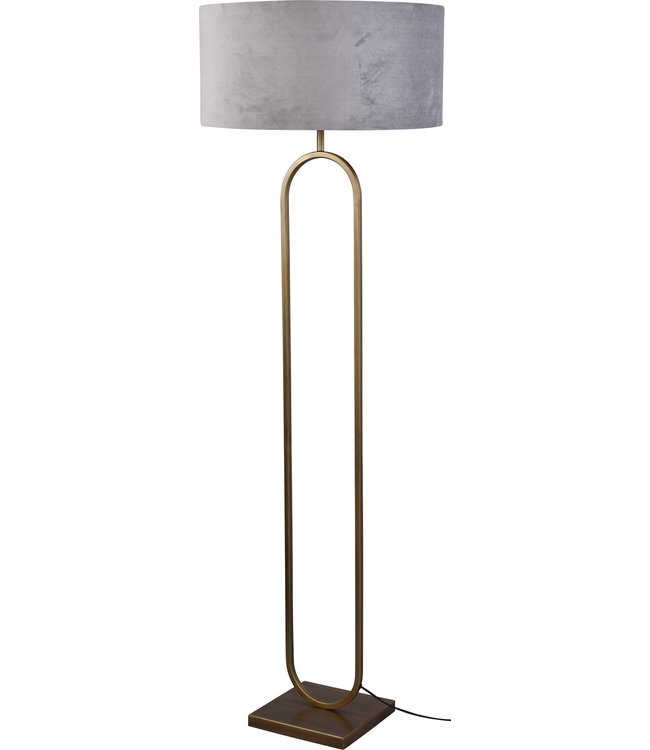 Ovale vloerlamp brass-162-kap grey velours -ø52cm