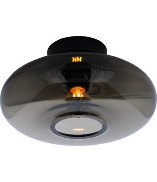 Masterlight plafondlamp met Italiaans smoke glas groot-ø 28cm- Zwart