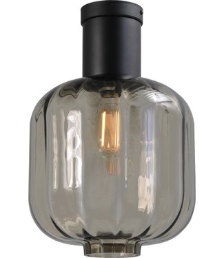Masterlight Italiaans glas plafondlamp zwart met rookglas diam 28cm