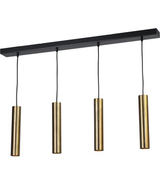 Masterlight 4lichts hanglamp strakke vormgeving-100cm-goud/zwart