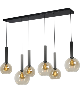 Masterlight Hanglamp met 2 maten Italiaanse glazen fumee bollen-Balk 130cm/25cm-Zwart