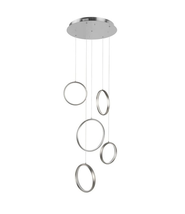 Hanglamp led 5 ringen -210 cm-zilvergrijs