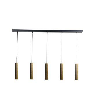 Masterlight 5lichts hanglamp strakke vormgeving-130cm-brass/zwart