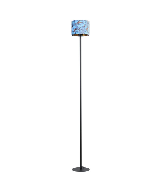 Hoge vloerlamp incl velours kap-zwart/vlinder