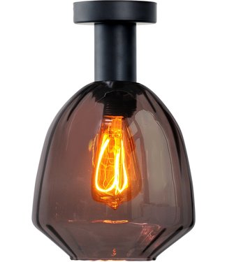 Masterlight Peervormige plafondlamp met doorzichtig geribbeld glas -34cm- Rood