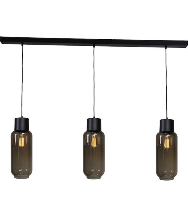 Masterlight 3 Lichts hanglamp met italiaans glad rookglas -130cm- zwart
