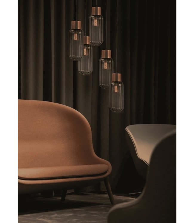 5licht hanglamp ronde plaat met italiaans ribbel rookglas -50cm- Zwart