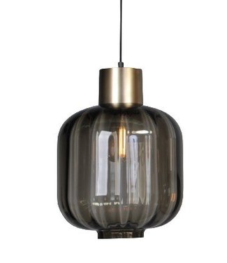 Masterlight Hanglamp met italiaans ribbel smoke glas -28cm- Zwart/Goud