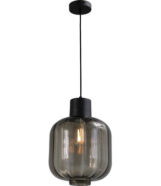 Masterlight Hanglamp met italiaans geribbeld smoke glas -28cm- Zwart