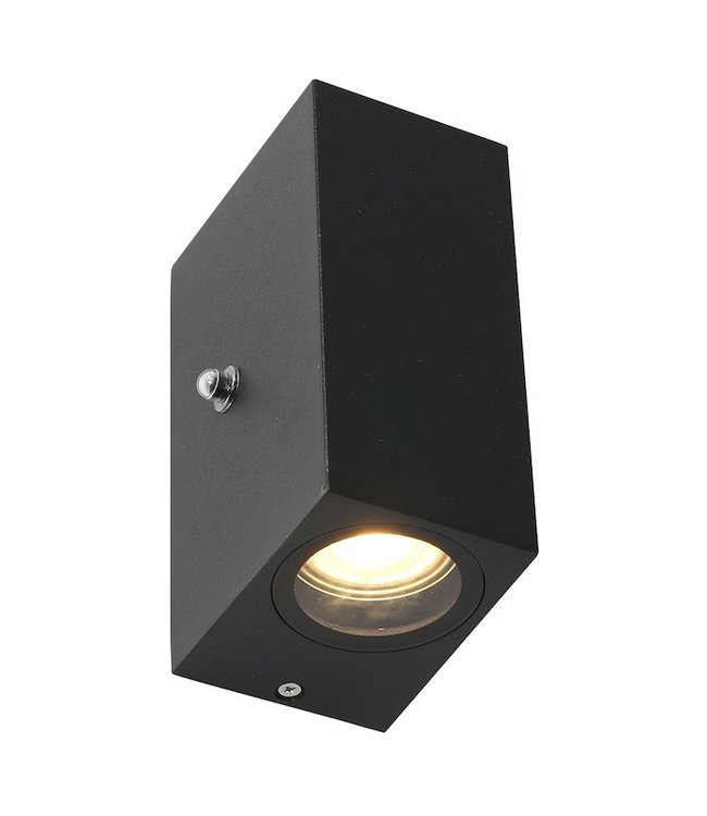 Wandlamp up en down zwart met dag/nacht sensor rechthoek