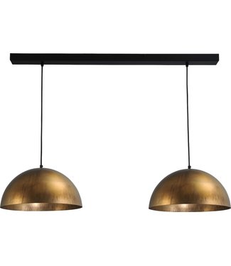 Masterlight 2lichts halfronde lampen aan balk antique brass -100cm- zwart