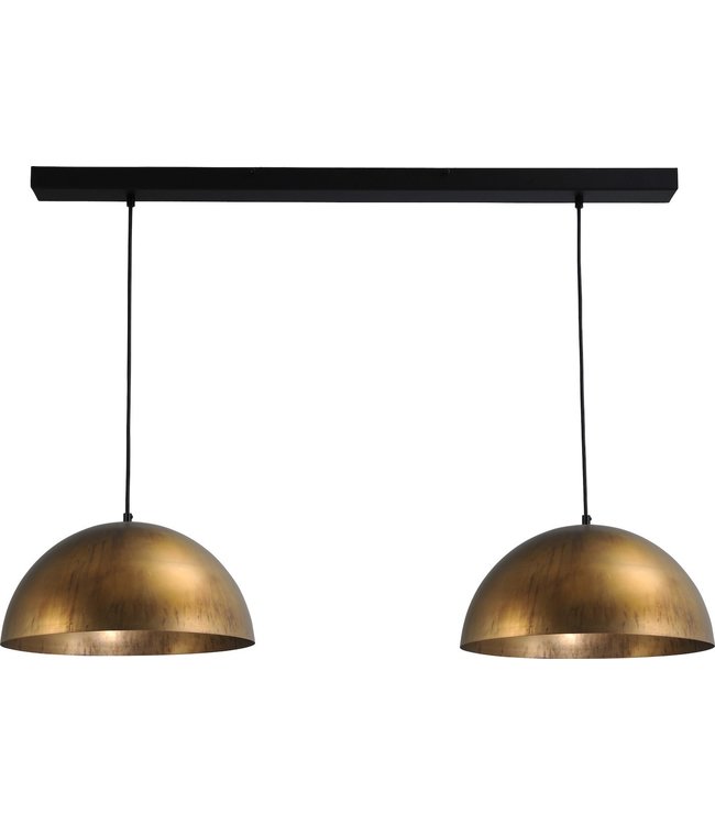 2lichts halfronde lampen aan balk antique brass -100cm- zwart