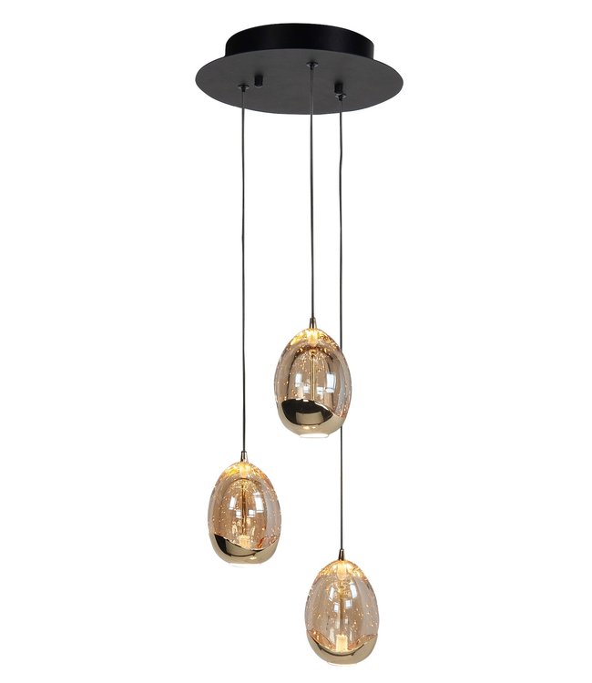 Gouden eivormige 3 lichts hanglamp -30 cm-
