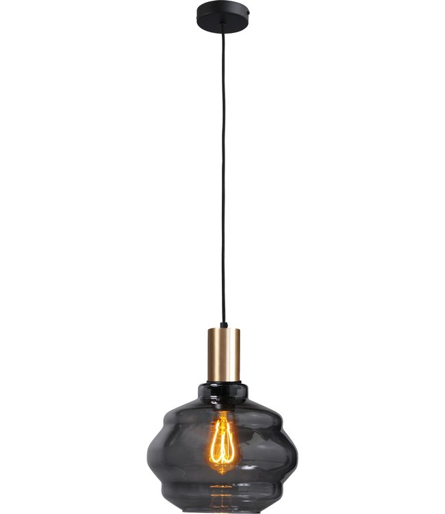 Enkele ribbel vormige hanglamp met gouden accenten -24cm- Smoke