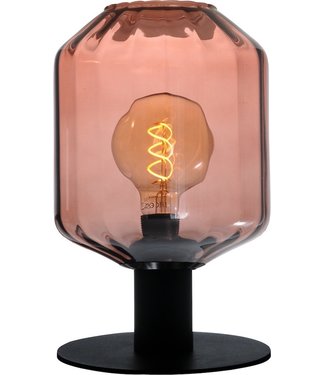 Licht & Accessoires Tafellamp met doorzichtig geribbeld glas op een voet -33cm- Rood