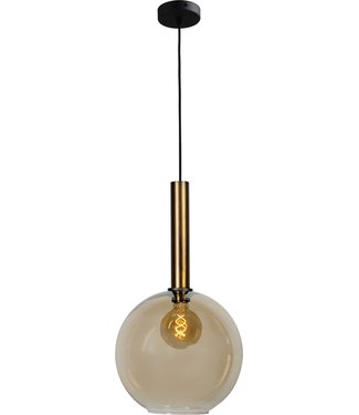 Masterlight Enkele hanglamp met amber glazen bolwerk -30cm- Goud/ Zwart