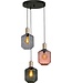 Masterlight 3 licht hanglamp met geribbeld glas -19cm- Smoke/Rood