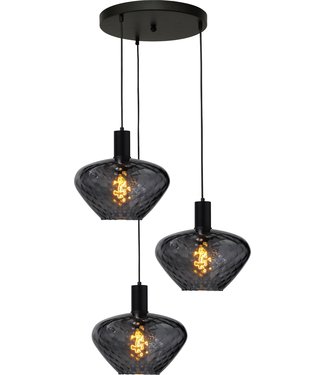 Masterlight 3 lichts hanglamp op diverse hoogtes met gedeukt kelkvormig glas -30cm- Smoke