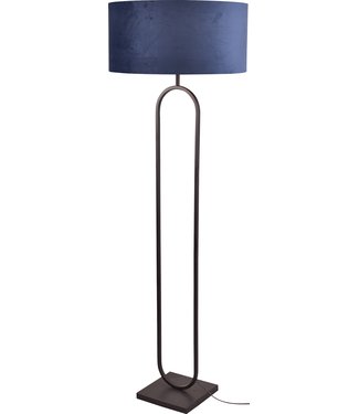 Toplicht Ovale vloerlamp matzwart-162-kap dark blue velours -ø52cm