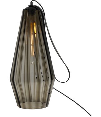 Licht & Accessoires Opvallende dimbare tafellamp met geribbeld glas en lederen -60cm- Smoke