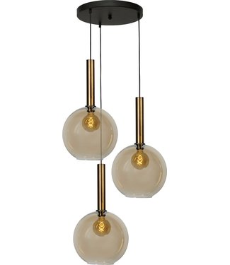 Masterlight 3 lichts hanglamp met grote amber glazen -35cm- Goud