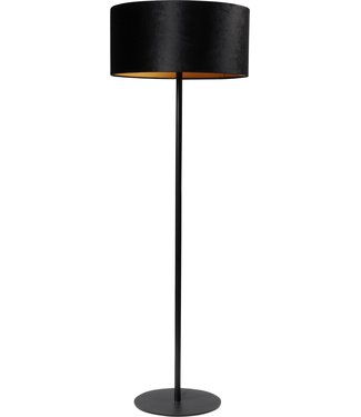 Masterlight Vloerlamp met velours cilinder kap en ronde voet -153cm- Zwart/goud