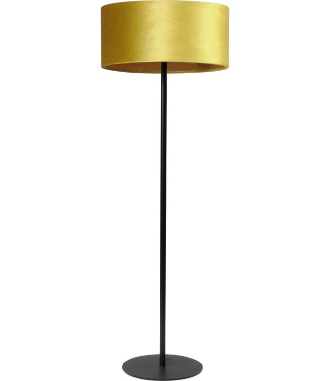 Vloerlamp met velours cilinder kap en ronde voet -153cm- Goud/goud