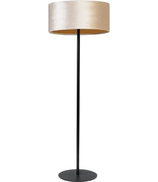 Masterlight Vloerlamp met een zandbeige velours cilinder kap -153cm- Zandbeige/goud