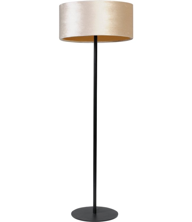 Vloerlamp met een zandbeige velours cilinder kap -153cm- Zandbeige/goud