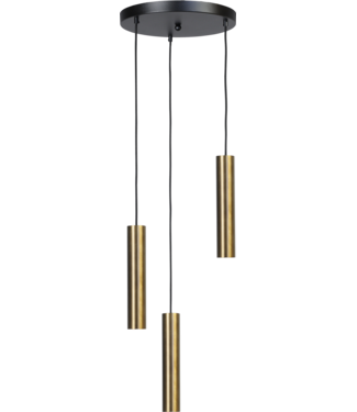 Masterlight Strakke 3 lichts hanglamp met minimalistische kokers -35cm- brass