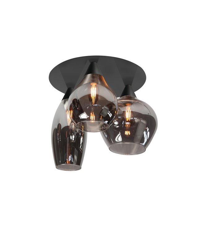 Highlight Plafond lamp 3 verschillende glazen-32cm-Zwart/smoke