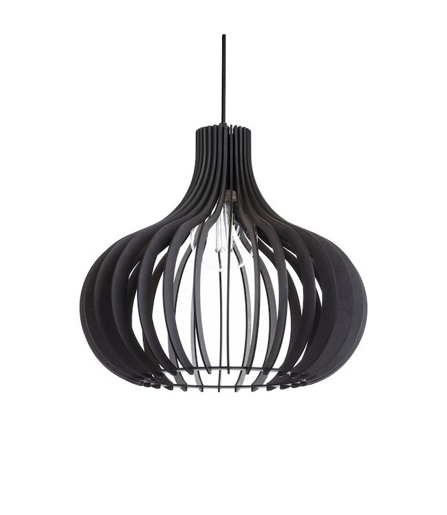 Hanglamp opengewerkt hout -40cm- Zwart