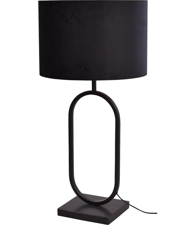 Ovale tafellamp matzwart-h73cm-kap zwart velours -ø37cm